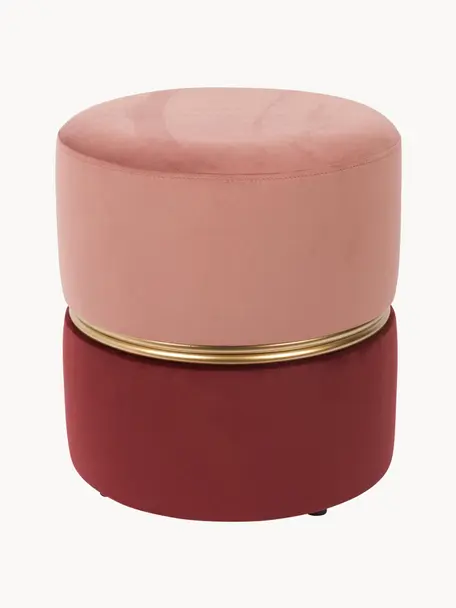 Puf de terciopelo Maris, Tapizado: terciopelo de poliéster A, Estructura: tablero de fibra de densi, Terciopelo rojo, Ø 35 x Al 39 cm