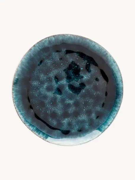 Assiettes à déjeuner faites à la main Mustique, 4 pièces, Grès cérame, émaillé, Turquoise, bleu foncé, Ø 21 cm