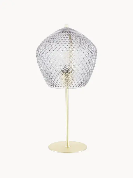 Tafellamp Orbiform met glazen lampenkap, Lampenkap: glas, Lampvoet: gecoat metaal, Grijs, goudkleurig, Ø 23 x H 47 cm