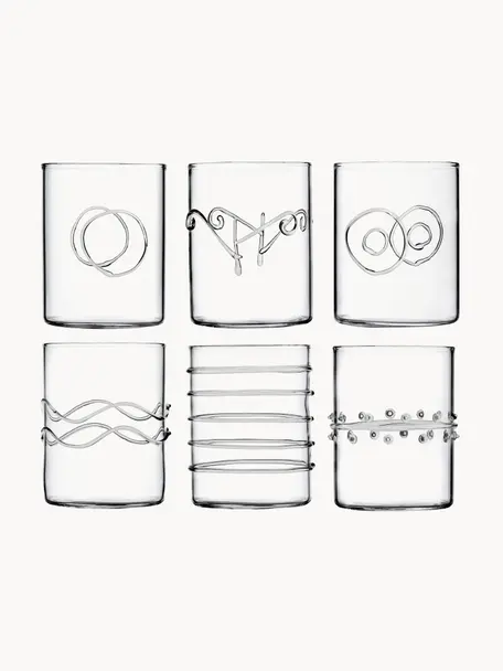 Handgefertigte Wassergläser Deco' Clear, 6er-Set, Borosilikatglas, Transparent, Ø 7 x H 9 cm, 300 ml