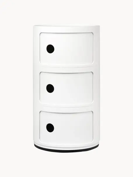 Contenitore di design con 3 cassetti Componibili, Plastica (ABS) laccata, certificata Greenguard, Bianco lucido, Ø 32 x Alt. 59 cm