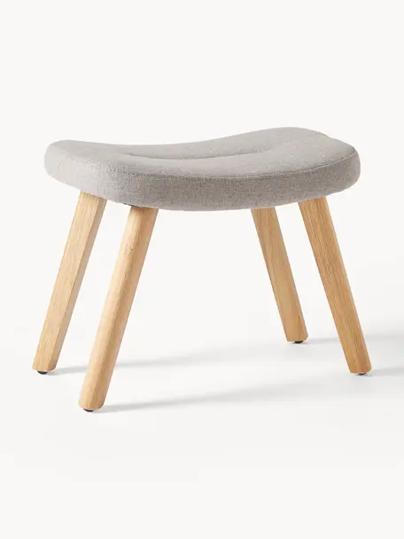 Sgabello imbottito con gambe in legno Wing, Rivestimento: 100% poliestere Con 40.00, Gambe: legno di betulla Il mater, Tessuto grigio, legno di betulla, Larg. 50 x Alt. 41 cm