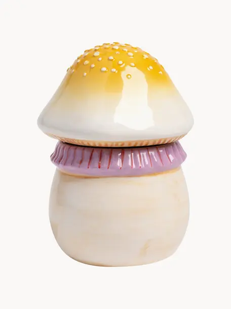 Ręcznie malowany pojemnik do przechowywania z dolomitu Magic Mushroom, Dolomit, Blady różowy, złamana biel, słoneczny żółty, Ø 12 x W 15 cm