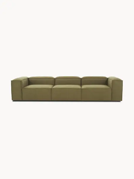 Modulares Sofa Lennon (4-Sitzer), Bezug: Polyester Der hochwertige, Gestell: Massives Kiefernholz FSC-, Webstoff Olivgrün, B 327 x T 119 cm