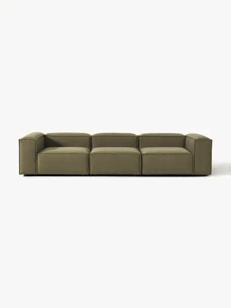 Sofa modułowa Lennon (4-osobowa), Tapicerka: 100% poliester 35 000 cyk, Stelaż: lite drewno sosnowe, skle, Nogi: tworzywo sztuczne Materia, Oliwkowozielona tkanina, S 327 x G 119 cm