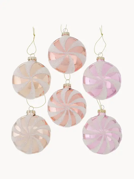 Kerstballen Jelly, set van 12, Gelakt glas, Goudkleurig, koperkleurig, roze, B 8 x H 9 cm