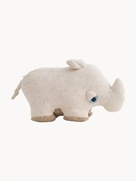 Cojín peluche artesanal Savanah Rhino, Parte superior: 40% algodón, 30% poliéste, Parte inferior: piel sintética (100% poli, Beige claro jaspeado, An 25 x Al 15 cm