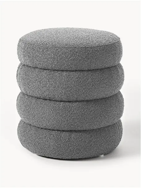 Pouf in bouclé Alto, Rivestimento: bouclé (100% poliestere) , Struttura: legno di pino massiccio, , Bouclé grigio scuro, Ø 42 x Alt. 47 cm