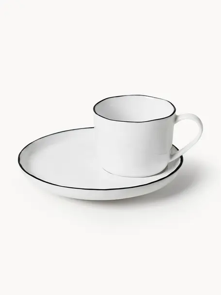 Ručne vyrobená šálka na espresso s podšálkou z porcelánu Salt, Porcelán, Biela, Ø 6 x V 5 cm, 90 ml