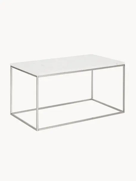 Mramorový konferenční stolek Alys, Bílá mramorovaná, stříbrná, Š 80 cm, H 45 cm