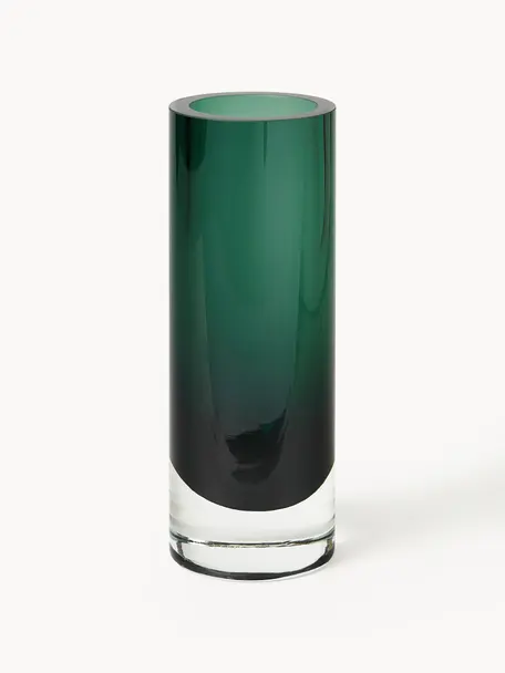 Ručne fúkaná váza Nicola, Sodnovápenaté sklo, Tmavozelená, priehľadná, Ø 8 x V 22 cm