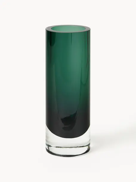 Vase en verre soufflé bouche Nicola, Verre sodocalcique soufflé bouche, Vert foncé, transparent, Ø 8 x haut. 22 cm