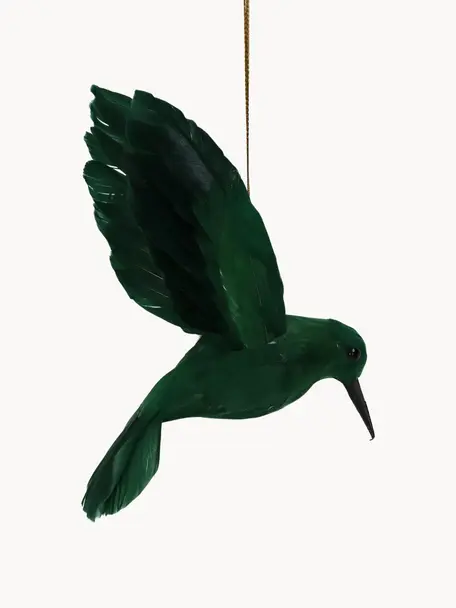 Décorations de sapin de Noël Feather Bird, 2 pièces, Plumes, Vert foncé, larg. 13 x haut. 15 cm