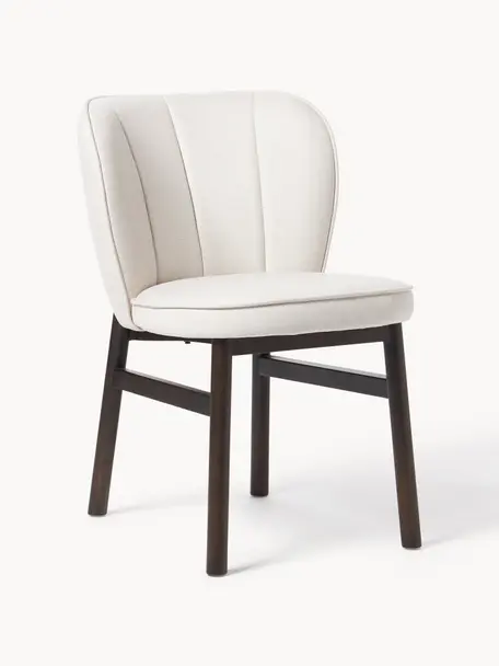 Čalúnená stolička s drevenými nohami Dale, Lomená biela, jaseňové drevo, tmavohnedé, lakované, Š 49 x H 64 cm