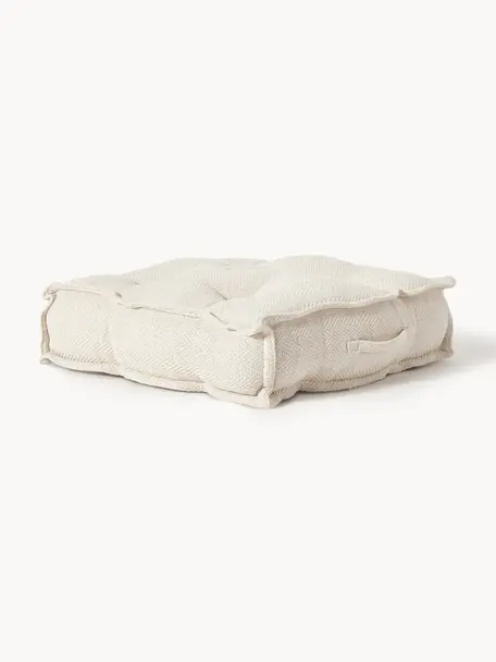 Coussin de sol en coton Rheya, Blanc cassé, larg. 60 x long. 60 cm