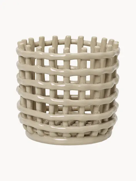 Cesta artesanal de cerámica Nalan, 15 cm, Cerámica, Beige claro, Ø 16 x Al 15 cm