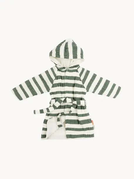 Accappatoio per bambini in cotone organico Stripes, 100% cotone (organico) certificato GOTS, Verde, bianco crema, Larg. 42 x Lung. 60 cm (3 - 4 anni)