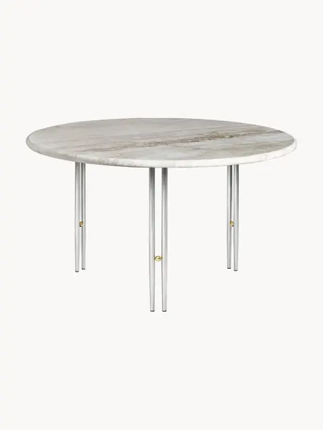 Tavolino rotondo in marmo IOI Ø 70 cm, Struttura: acciaio verniciato, Decorazione: ottonato, Beige marmorizzato, argentato, Ø 70 cm