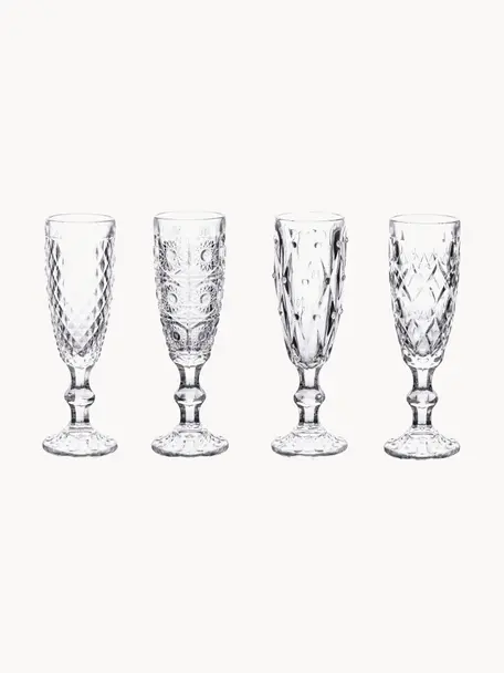 Súprava pohárov na šampanské Geometric, 4 diely, Sklo, Priehľadná, Ø 6 x V 20 cm, 130 ml
