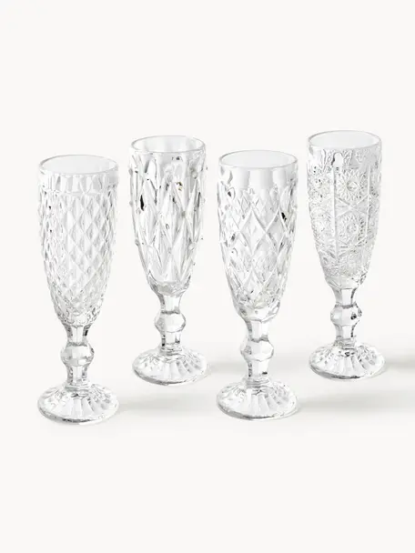 Sada sklenic na šampaňské se strukturálním vzorem Geometric, 4 díly, Sklo, Transparentní, Ø 6 cm, V 20 cm, 130 ml