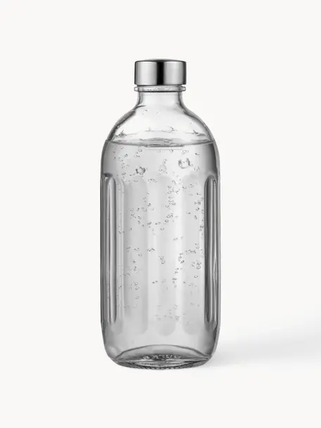 Glas-Wasserflaschen Carbonator Pro, 2 Stück, Verschluss: Metall, beschichtet, Transparent, Silberfarben, Ø 8 x H 26 cm, 700 ml