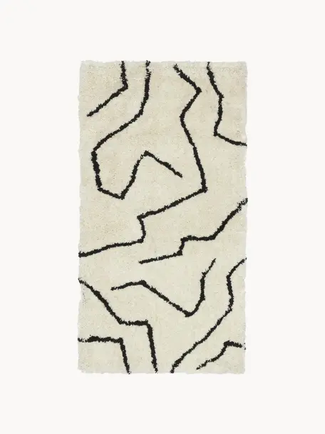 Ręcznie tuftowany dywan z długim włosiem Davin, Kremowobiały, czarny, S 80 x D 150 cm (Rozmiar XS)