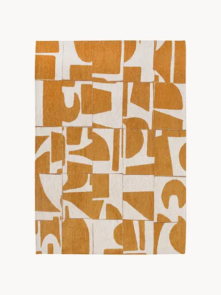 Teppich Papercut mit grafischem Muster, 100 % Polyester, Ocker, Cremeweiß, B 80 x L 150 cm (Größe XS)