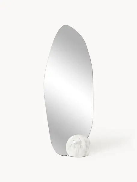 Specchio da terra con base effetto marmo Bonita, Argentato, bianco effetto marmo, Larg. 60 x Alt. 160 cm