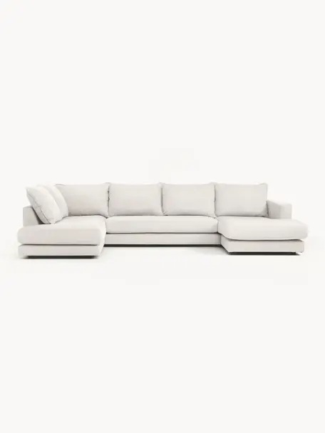 Salon lounge Tribeca, Tissu blanc crème, larg. 356 x prof. 195 cm, méridienne à gauche