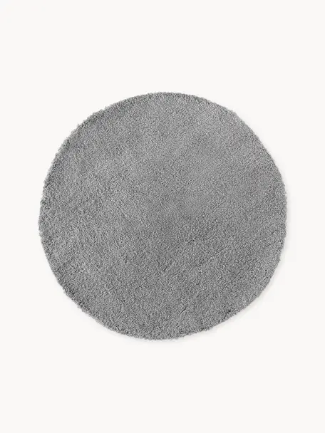 Pluizig rond hoogpolig vloerkleed Leighton, Bovenzijde: microvezels (100% polyest, Onderzijde: 70% polyester, 30% katoen, Grijs, Ø 150 cm (maat M)