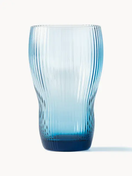 Mondgeblazen longdrinkglazen Pum met groefstructuur, 2 stuks, Glas, mondgeblazen, Lichtblauw, Ø 11 x H 16 cm