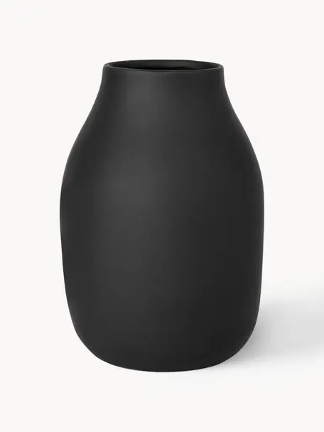 Vase artisanal Colora, haut. 20 cm, Céramique, Noir, Ø 14 x haut. 20 cm