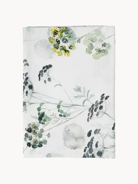 Nappe avec motif floral Aquarell Print, Coton, Blanc, tons verts, 6-8 personnes (long. 260 x larg. 160 cm)