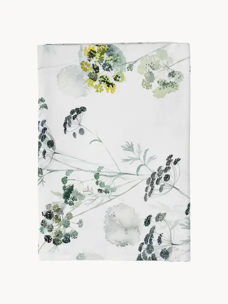 Nappe avec motif floral Aquarell Print, Coton, Blanc, tons verts, 4-6 personnes (long. 160 x larg. 160 cm)