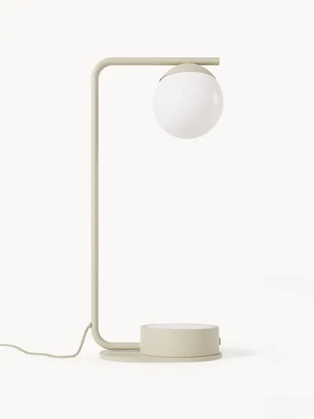 Lampe à poser avec fonction de recharge sans fil Gael, Beige clair, blanc, larg. 11 x haut. 38 cm