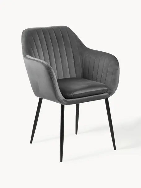 Chaise rembourrée en velours Emilia, Velours gris foncé, pieds noirs, larg. 57 x prof. 59 cm