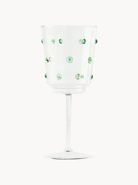 Mondgeblazen wijnglazen Nob van borosilicaatglas, 2 stuks, Borosilicaatglas, mondgeblazen, Transparant, groen, Ø 9 x H 20 cm, 350 ml