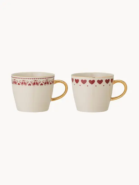 Tasses Jolly, 2 élém., Grès cérame, Rouge, blanc, Ø 9 x haut. 8 cm, 300 ml