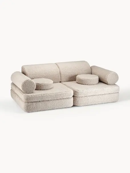 Modulares Kinder-Spielsofa Sugar aus Teddy, handgefertigt, Teddy Hellbeige, B 132 x T 79 cm