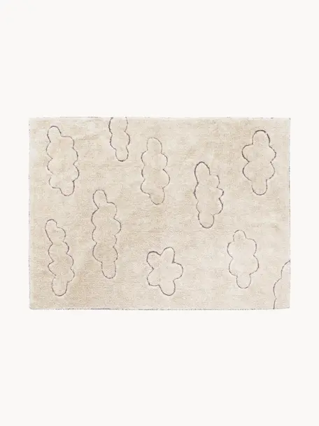 Handgewebter Kinder-Teppich Clouds mit Hoch-Tief-Effekt, Flor: 97 % Baumwolle, 3 % Kunst, Hellbeige, B 90 x L 130 cm (Größe XS)