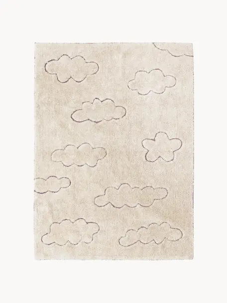 Alfombra infantil artesanal con relieves Clouds, lavable, Parte superior: 97% algodón, 3% fibra sin, Reverso: 100% poliéster, Beige claro, An 90 x L 130 cm (Tamaño XS)