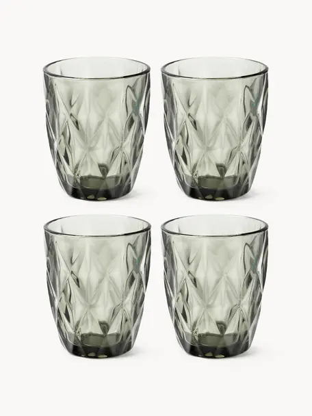 Bicchiere con motivo in rilievo Colorado 4 pz, Vetro, Grigio, Ø 8 x Alt. 10 cm, 260 ml