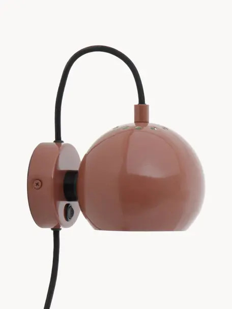 Aplique esfera de diseño Ball, Pantalla: metal recubierto, Anclaje: metal recubierto, Cable: cubierto en tela, Marrón rojizo, An 16 x Al 12 cm