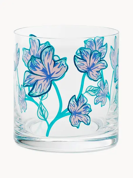 Krištáľový pohár na vodu Botanical Sea, 6 ks, Krištáľové sklo, Priehľadná, tóny modrej, staroružová, Ø 9 x V 10 cm, 410 ml