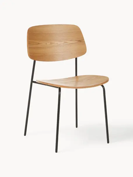 Krzesło z drewna Nadja, 2 szt., Nogi: metal malowany proszkowo, Jasne drewno naturalne, S 50 x G 53 cm