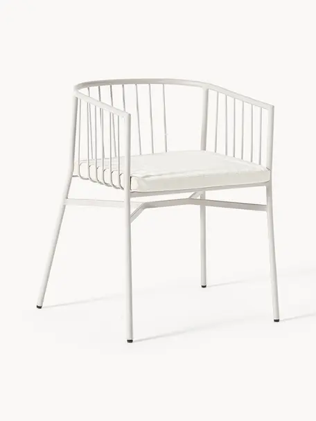 Silla con reposabrazos para exterior Connor, Funda: 60% poliéster, 40% algodó, Estructura: metal, con pintura en pol, Blanco Off White, An 58 x F 55 cm