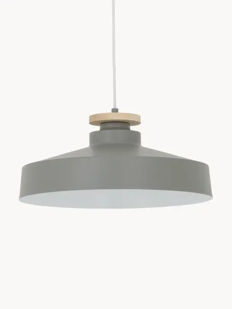 Scandi hanglamp Malm, Lampenkap: metaal, Decoratie: hout, Grijs, Ø 40 x H 20 cm