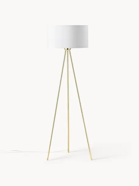 Lampadaire trépied scandi Cella, Blanc, doré, haut. 147 cm