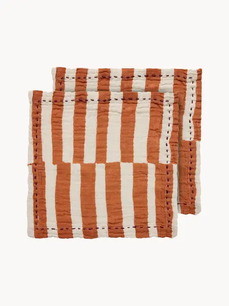 Set 2 tovaglioli Striped, 100% cotone, Bianco, terracotta, Larg. 30 x Lung. 30 cm