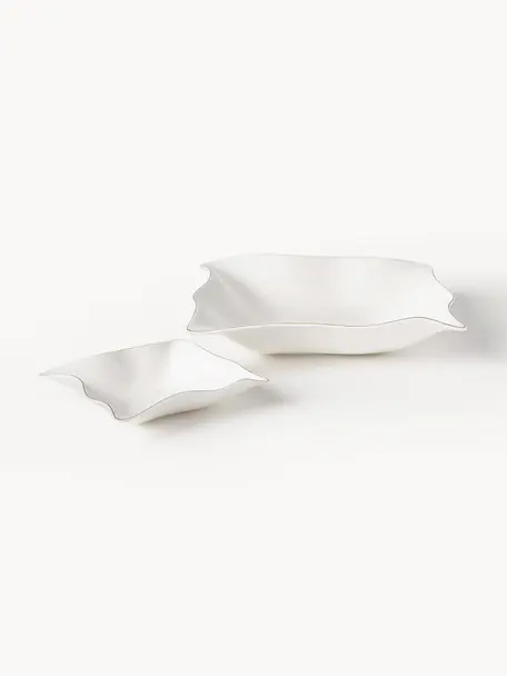 Decoratieve schalen Laine, set van 2, Porselein, Wit, Set in verschillende formaten